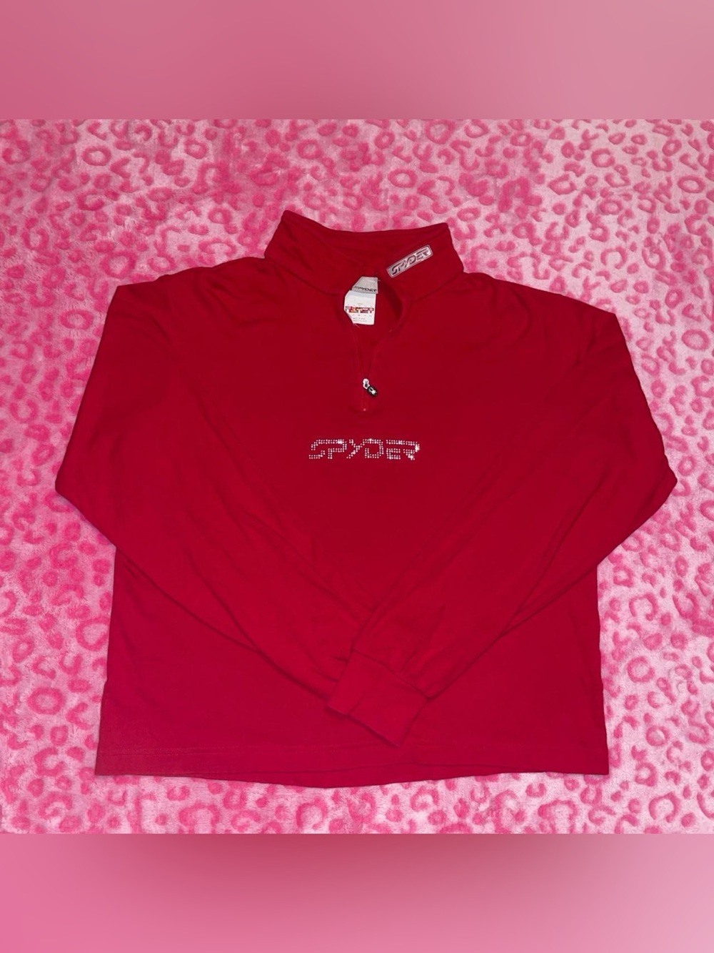 vintage y2k Spyder rhinestone red quarter-zip long sleeve